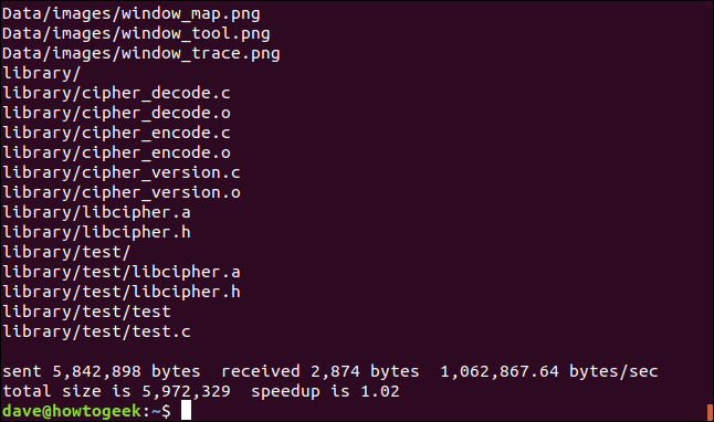 saída rsync em uma janela de terminal