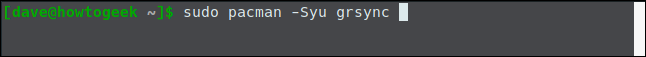 sudo pacman -Syu grsync em uma janela de terminal