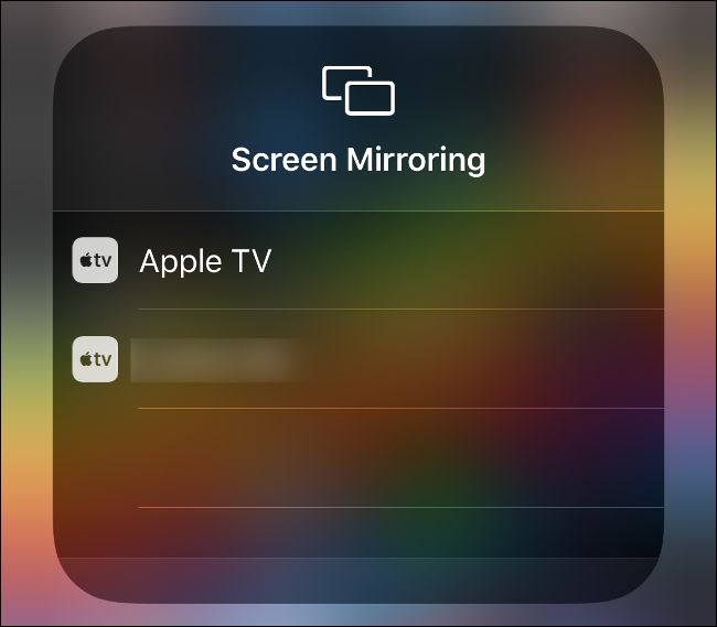O menu "Screen Mirroring" no Control Center. 