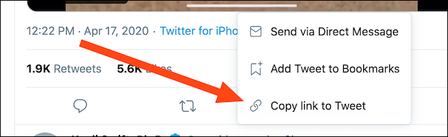 Selecione o botão "Copiar link para tweet"