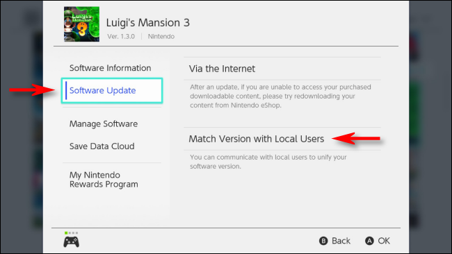 Selecione a versão correspondente aos usuários locais no menu de opções do Nintendo Switch