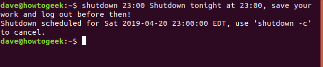 shutdown 23:00 with message