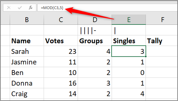 Calcule o restante com MOD