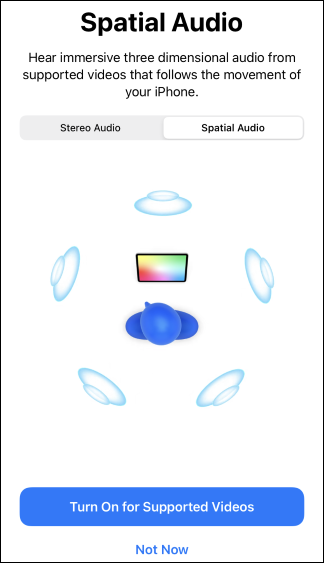 A tela de teste de áudio espacial em um iPhone.