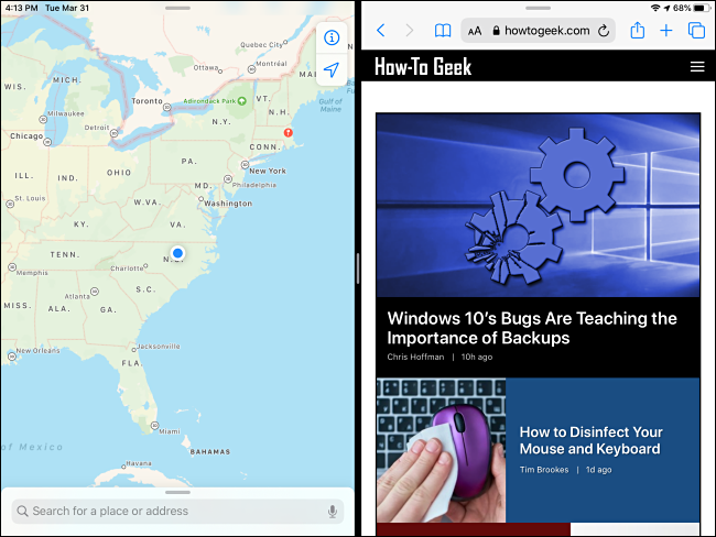 Um exemplo de Split View no iPad