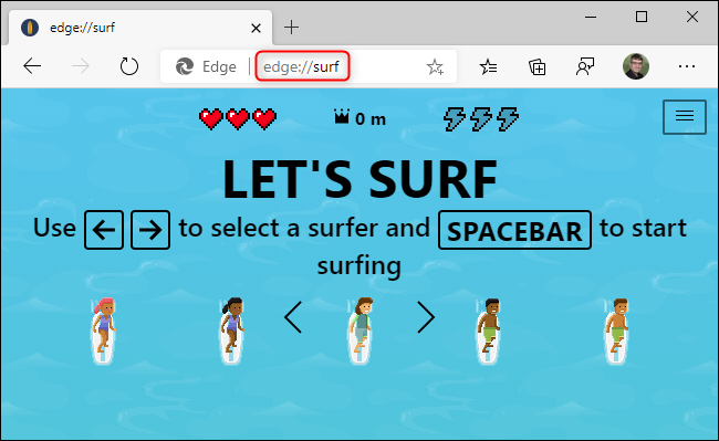 Acessando o jogo secreto do Microsoft Edge no estilo SkiFree.