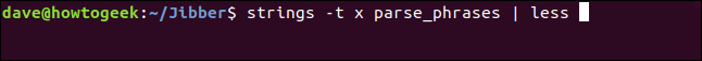 strings -tx parse_phrases |  menos em uma janela de terminal