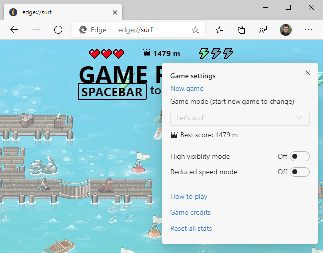 Configurações do jogo no jogo de surfe secreto de Edge