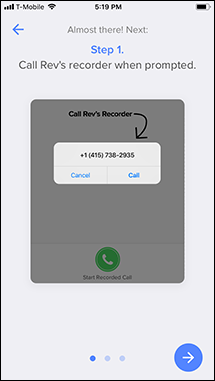 Etapa 1 do tutorial para gravar uma chamada de saída no aplicativo Rev.
