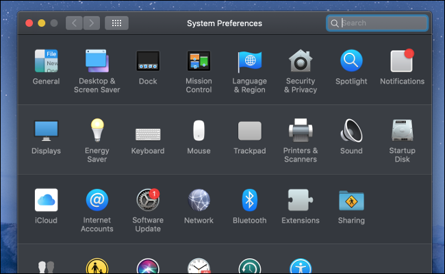 O menu de Preferências do sistema do macOS.