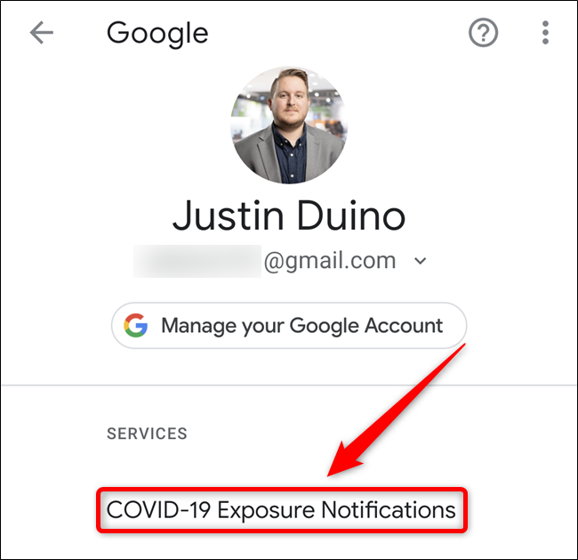 Toque na opção "Notificações de exposição COVID-19"