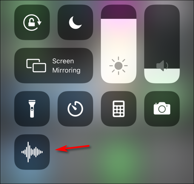 Selecione o ícone de memos de voz para usá-lo no iOS Control Center