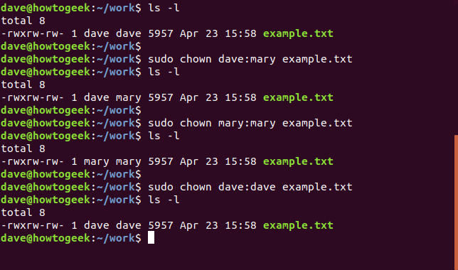 chown command in a terminal window