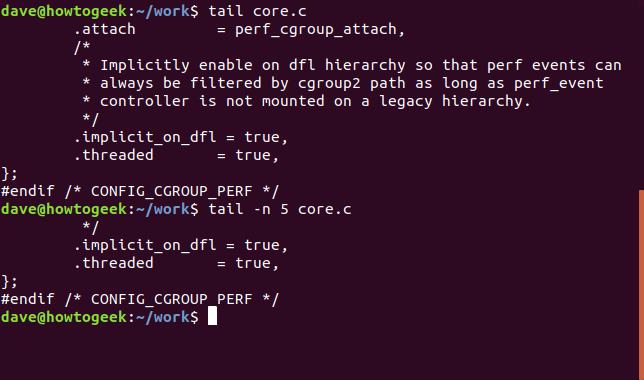 tail command in a terminal window