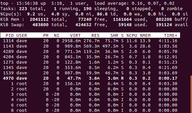 top command in a terminal window