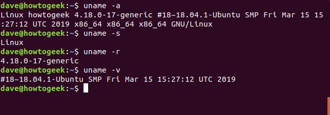 uname command in a terminal window