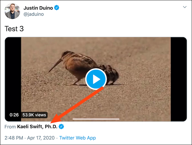 Agora você deve ter um tweet com um vídeo do Twitter incorporado