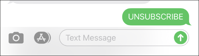 Cancelando a assinatura de uma lista de mensagens de texto em um iPhone.