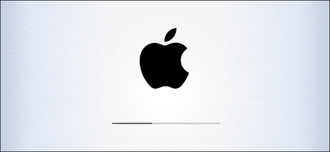 O logotipo da Apple na tela de atualização do sistema operacional do iPad e iPhone.