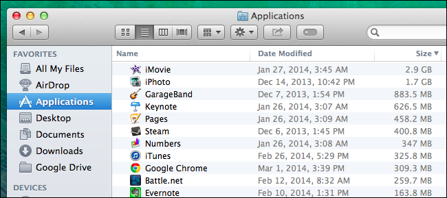 visualização do tamanho dos aplicativos instalados no mac