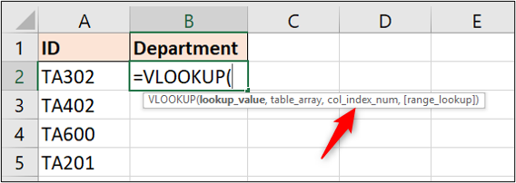 O argumento do número do índice da coluna de VLOOKUP