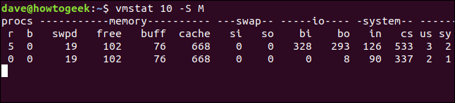 saída do vmstat 10 -SM em uma janela de terminal