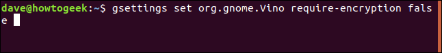 "gsettings set org.gnome.Vino require-encryption false" em uma janela de terminal.