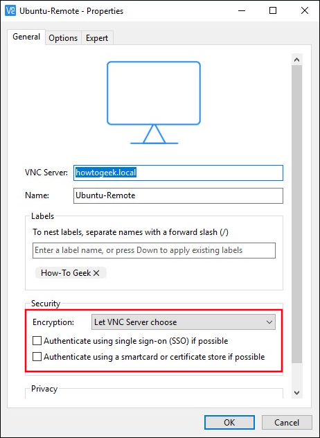 Certifique-se de que "Autenticar usando logon único (SSO), se possível" e "Autenticar usando um cartão inteligente ou armazenamento de certificado, se possível" estão desmarcados.