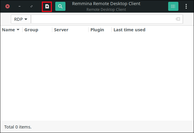 Clique no sinal "+" na janela principal do Remmina.