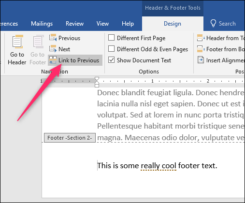 footer in word for mac