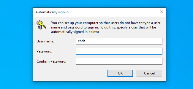 A janela de opções "Entrar automaticamente" no Windows 10.