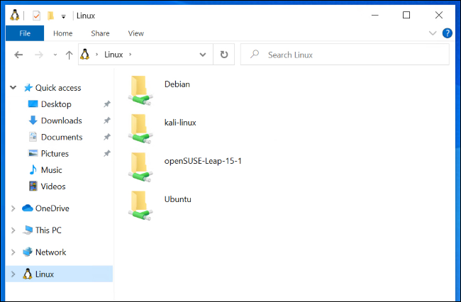 Visualizando arquivos de distribuição do Linux no File Explorer