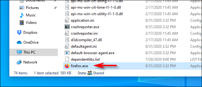 Localizando o arquivo EXE de um aplicativo no File Explorer do Windows 10.