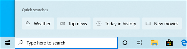 Pesquisas rápidas no painel inicial de pesquisa do Windows 10.