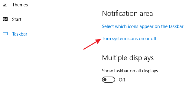 ativar ou desativar ícones do sistema nas configurações