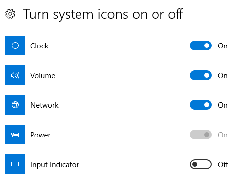 ativar ou desativar ícones do sistema nas configurações