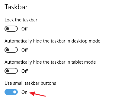 habilitando a opção de usar botões pequenos da barra de tarefas