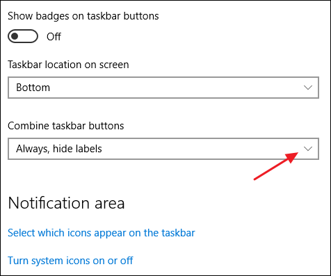 combinação de botões da barra de tarefas nas configurações