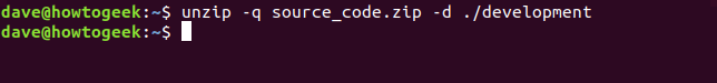 descompacte para um diretório de destino em uma janela de terminal