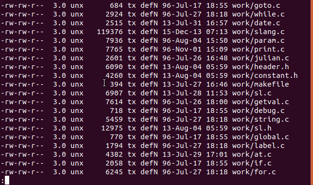 saída zipinfo em uma janela de terminal