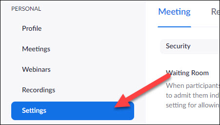 zoom configurações da conta do site