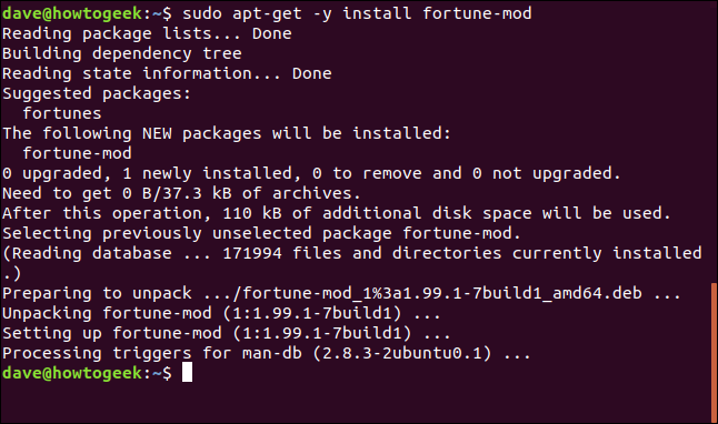 usando apt-get com a opção assume yes em uma janela de terminal