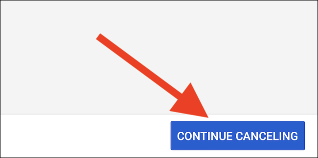O YouTube TV oferecerá uma pausa na sua assinatura.  Selecione o botão "Continuar cancelando" para prosseguir