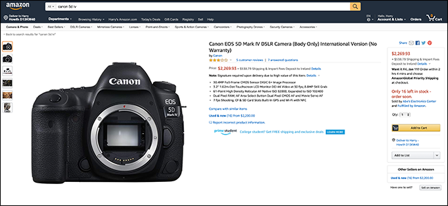 Lista da Amazon para Canon EOS 5D Mark IV