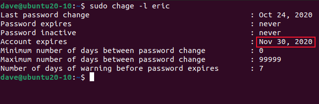 sudo change -l eric em uma janela de terminal.