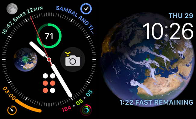 infográfico e astronomia rostos no apple watch