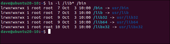 ls -l / lib * / bin em uma janela de terminal.