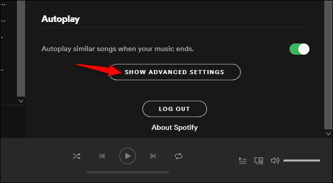 Abrindo as configurações avançadas do Spotify.