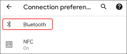 selecione bluetooth nas preferências de conexão