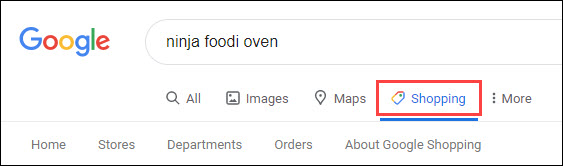 Clique na guia "Compras" no Google.